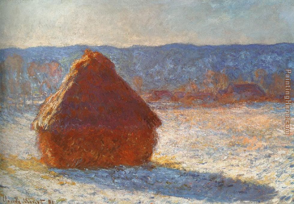Haystack snow effect painting - Claude Monet Haystack snow effect art painting